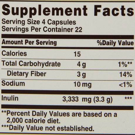 Sundown Naturals Inulin Fiber Prebiotic Mineral Supplement Capsules