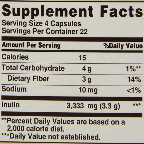 Sundown Naturals Inulin Fiber Prebiotic Mineral Supplement Capsules